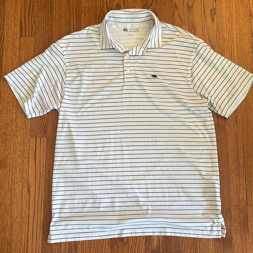 Onward reserve white and black stripe polo